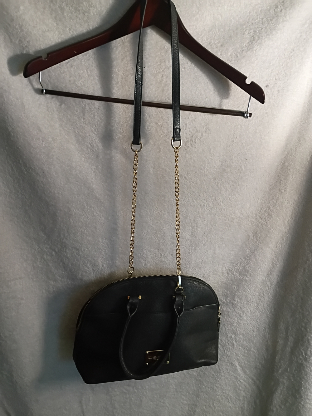 Women's Black Dome Satchel Shoulder Bag with Gold Chain Detail-Bebe